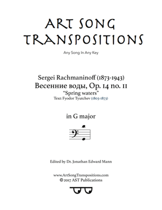 Book cover for RACHMANINOFF: Весенние воды, Op. 14 no. 11 (transposed to G major, "Spring waters")