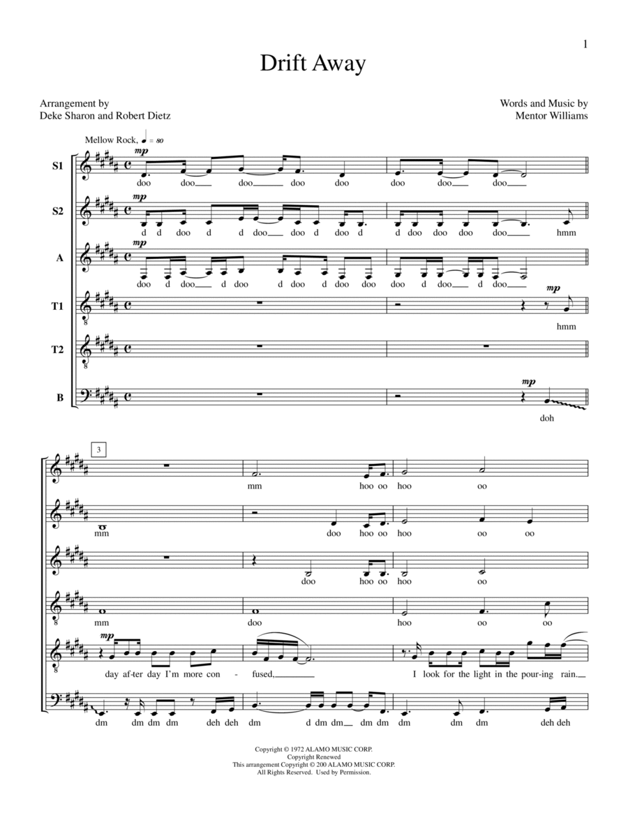 Drift Away A Cappella scores gallery preview page 1