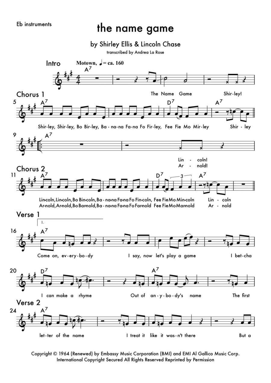 The Name Game Piano scores gallery preview page 1