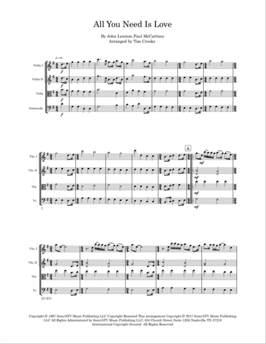 All You Need Is Love String Quartet scores gallery preview page 2