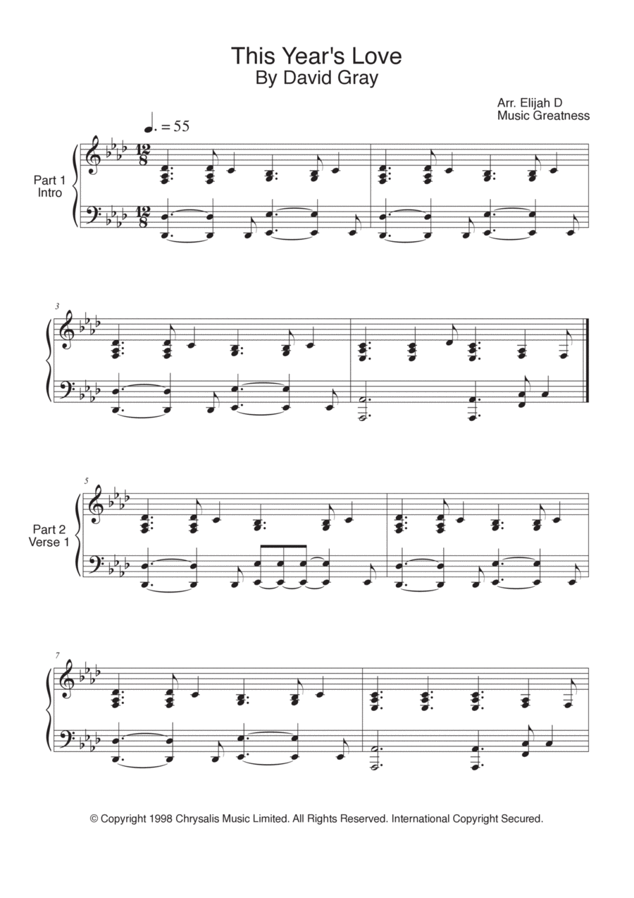 This Year's Love This Year's Love Piano Solo scores gallery preview page 1
