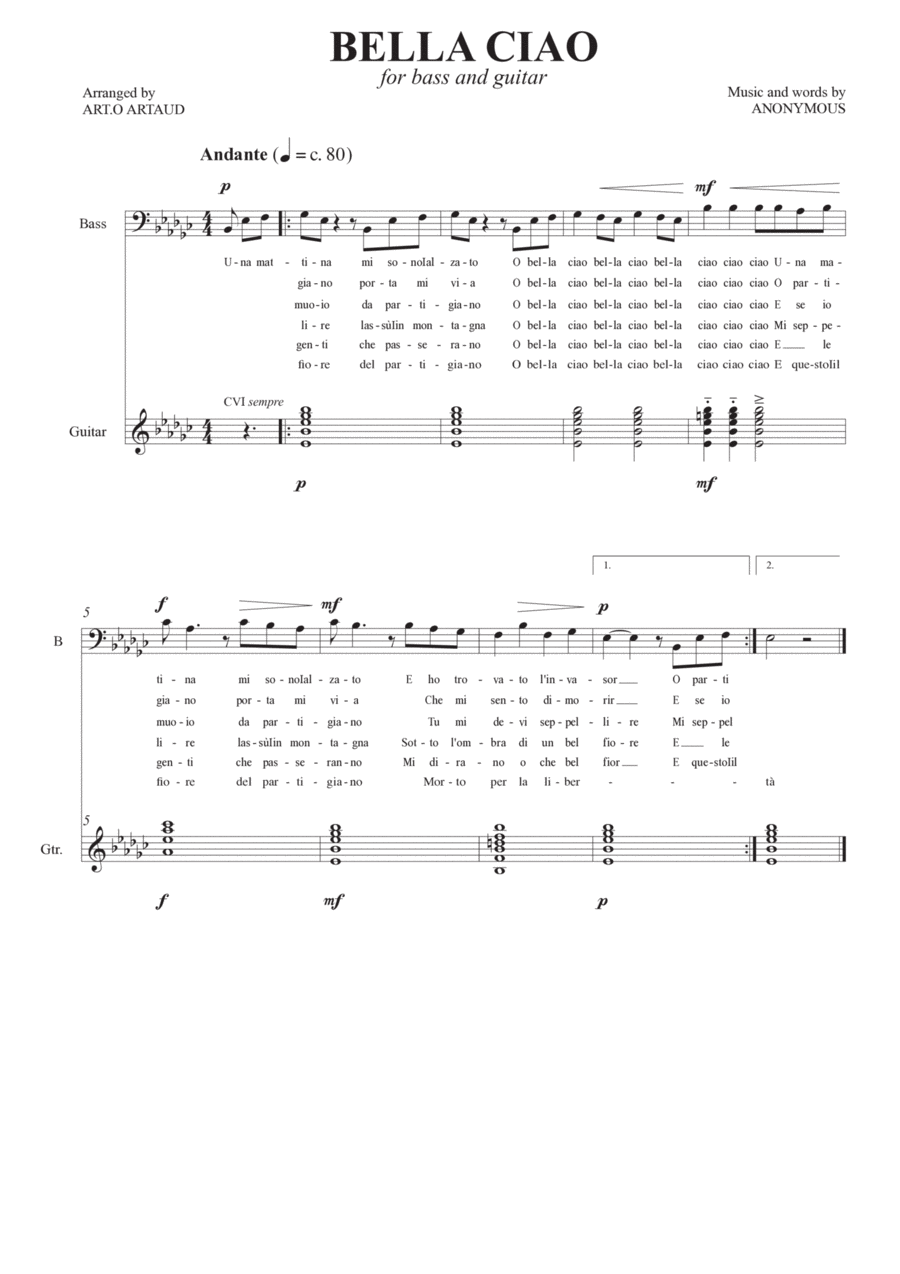 Bella Ciao Bass Voice scores gallery preview page 1