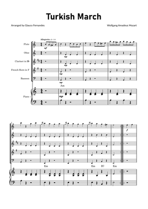 Book cover for Turkish March by Mozart - Woodwind Quintet with Piano and Chord Notations