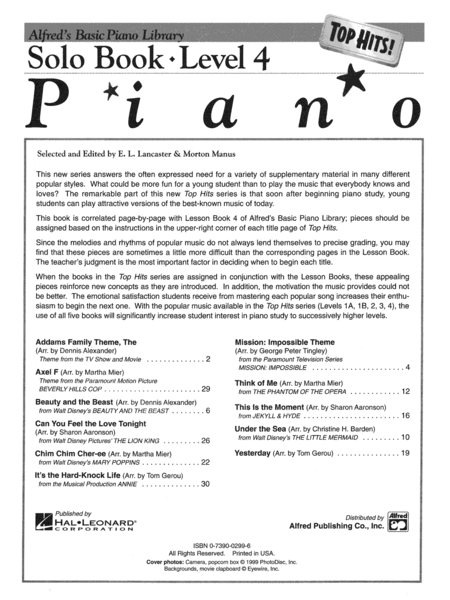 Alfred's Basic Piano Library Top Hits! Solo Book & CD, Book 4 image number null