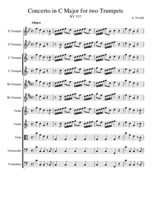 Concerto for Two Trumpets in C major RV537 - Antonio Vivaldi - Score and Parts - Trumpets in Bb, C