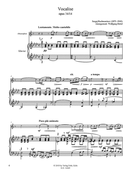 Vocalise op. 34/14 (für Alt-Saxophon und Klavier)