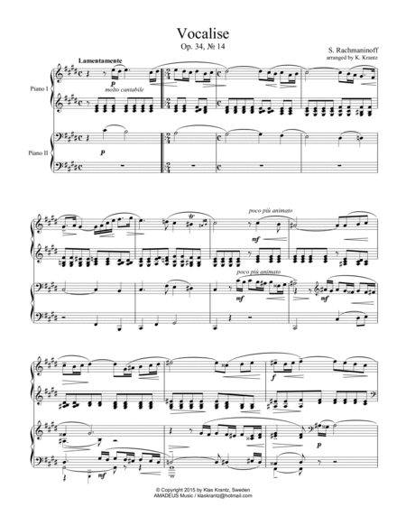 Vocalise Op. 34 for piano duo, 4 hands (orchestra version) image number null