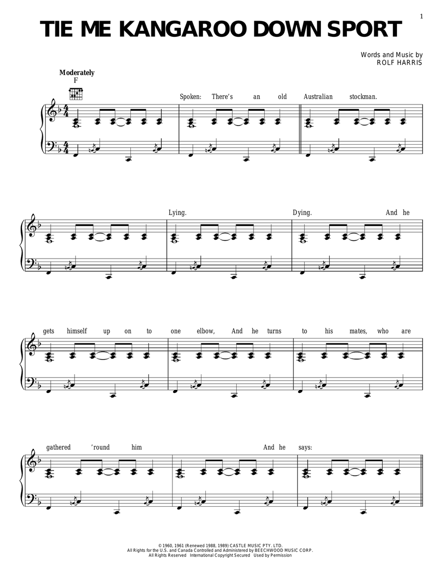 Tie Me Kangaroo Down Sport Piano, Vocal, Guitar scores gallery preview page 1