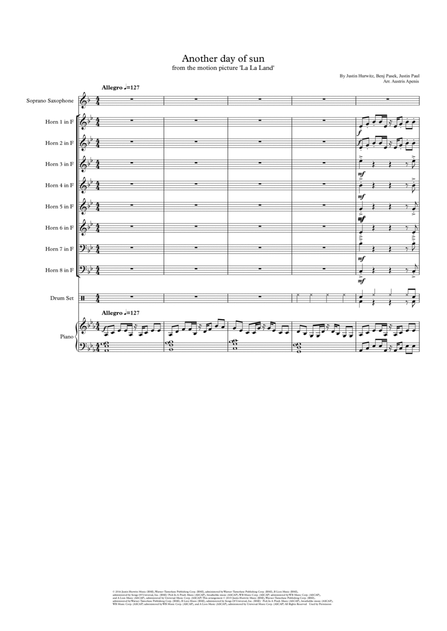 Another Day Of Sun Soprano Saxophone scores gallery preview page 1