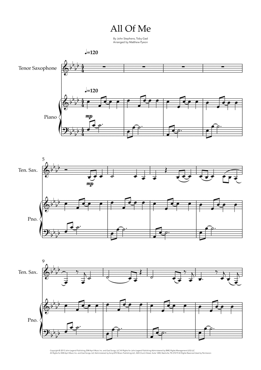 All Of Me Tenor Saxophone scores gallery preview page 1