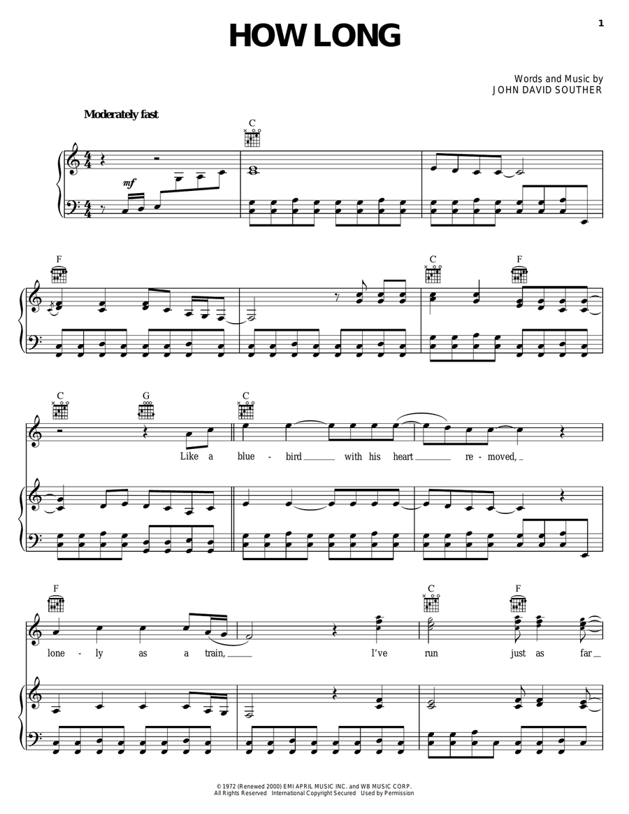 How Long Piano, Vocal, Guitar scores gallery preview page 1