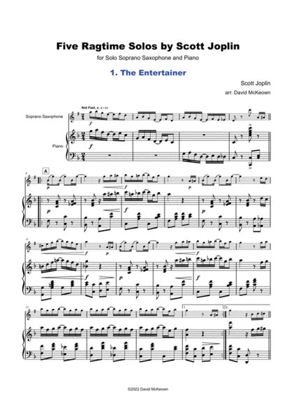Five Ragtime Solos by Scott Joplin for Soprano Saxophone and Piano