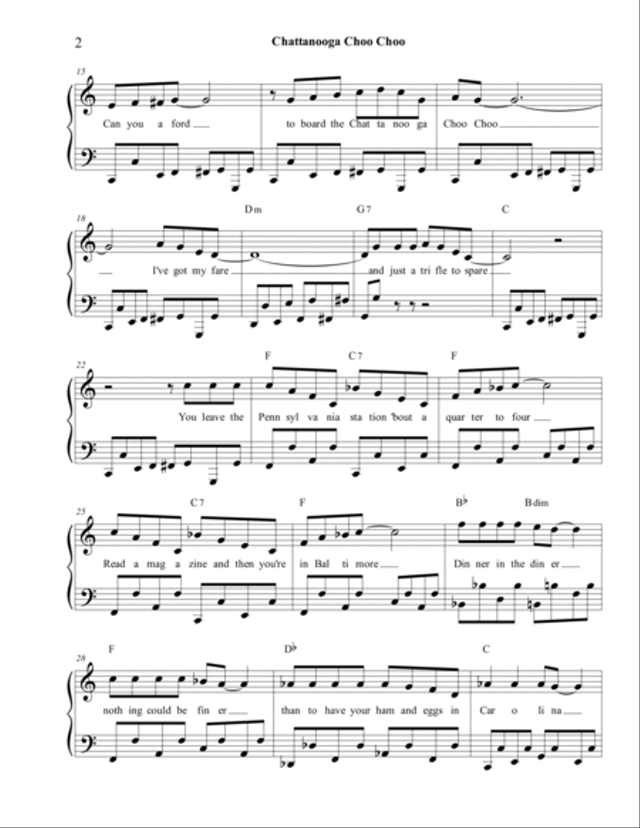 Chattanooga Choo Choo Piano Solo scores gallery preview page 2