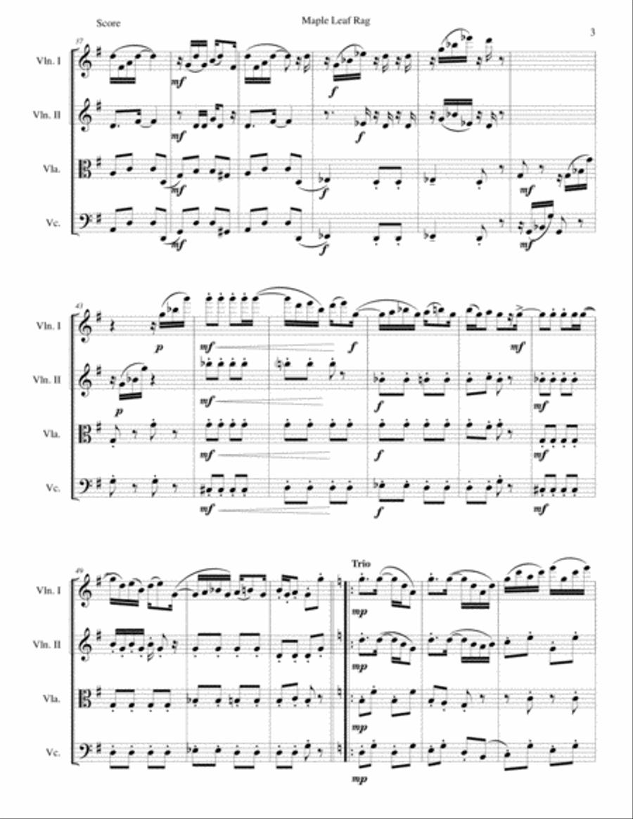Maple Leaf Rag for string quartet String Quartet scores gallery preview page 3