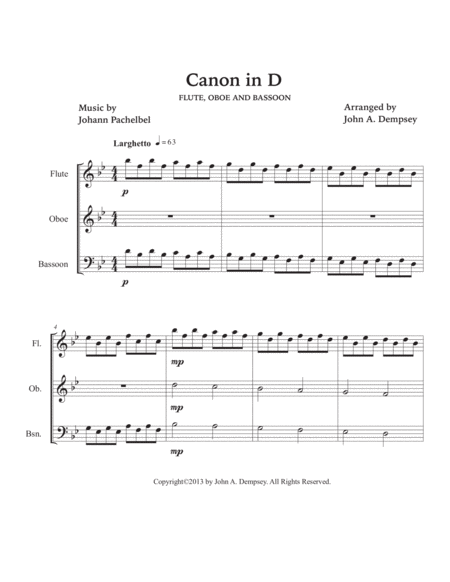 Canon in D (Woodwind Trio for Flute, Oboe and Bassoon) image number null