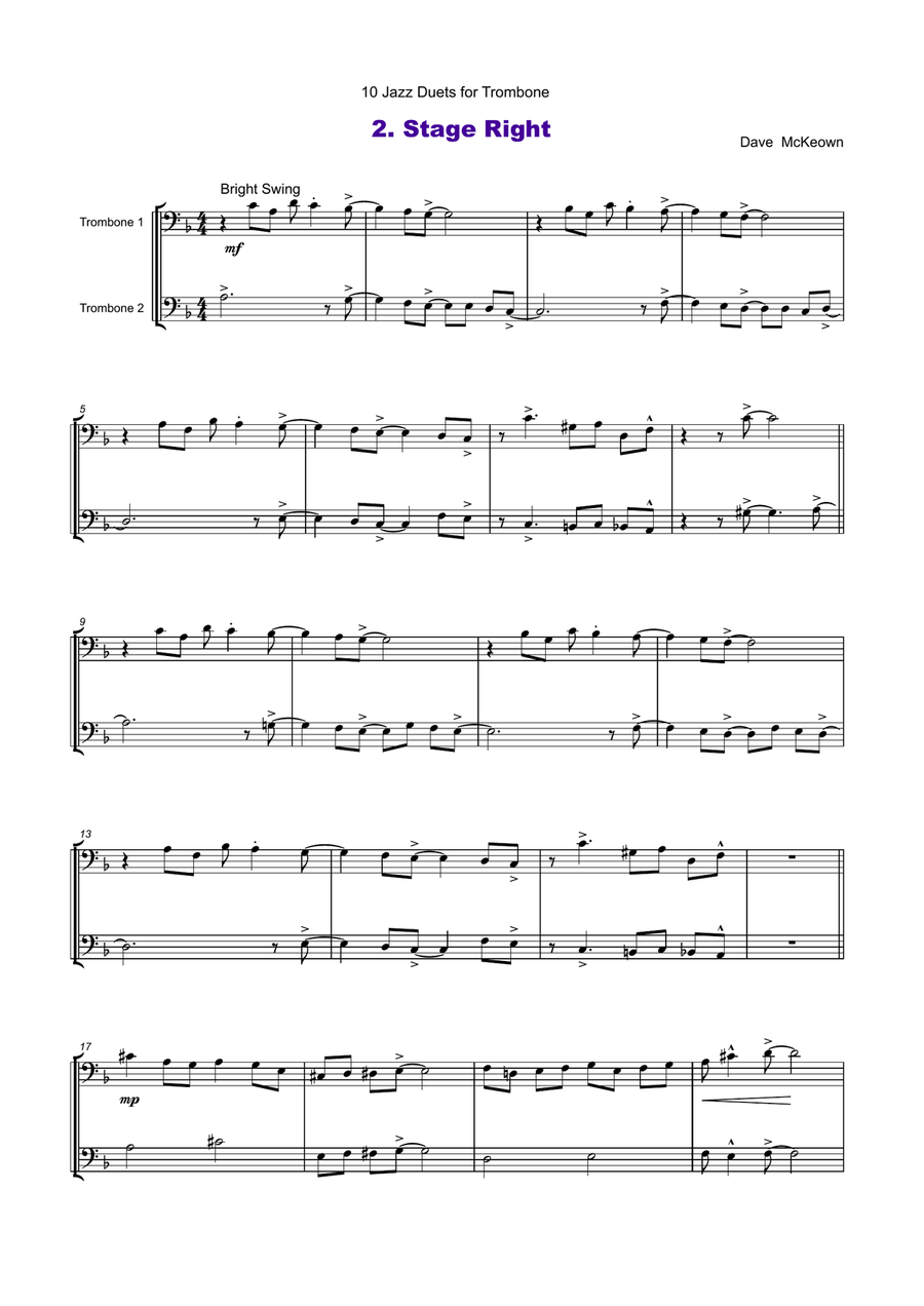 10 Jazz Duets for Trombone Trombone Duet scores gallery preview page 3