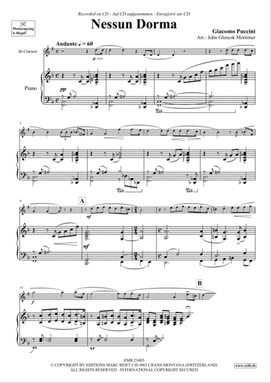 Nessun Dorma Clarinet Solo scores gallery preview page 3