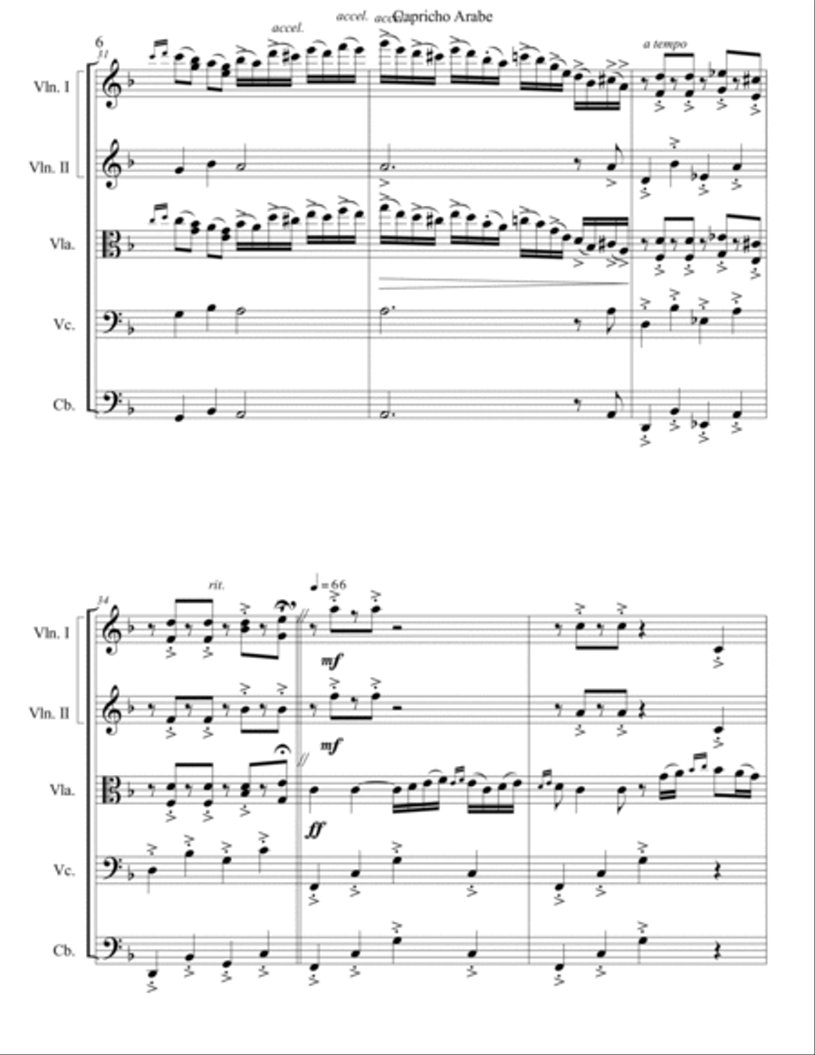 Capricho Arabe for String Orchestra String Quartet scores gallery preview page 6
