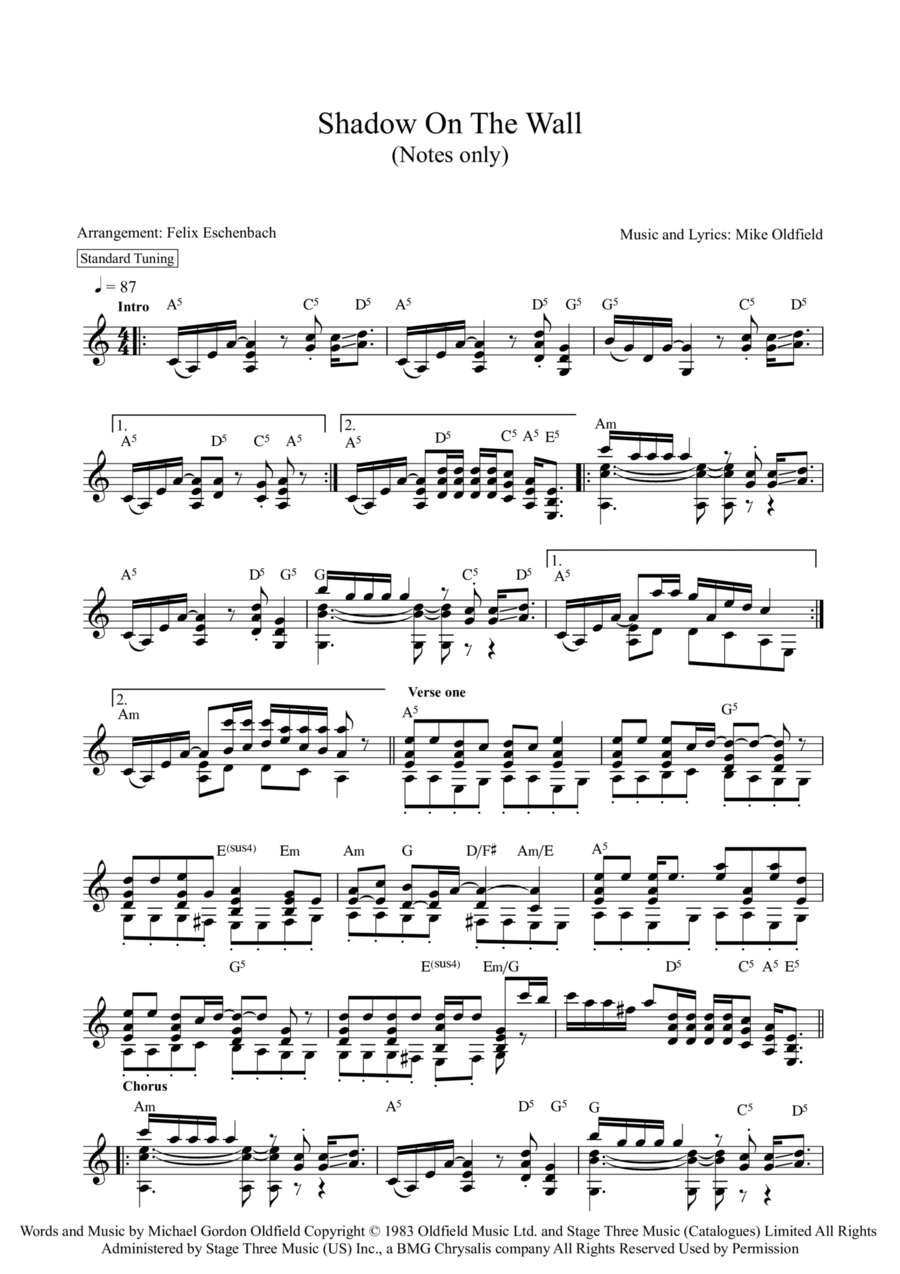 Shadow On The Wall Classical Guitar scores gallery preview page 1