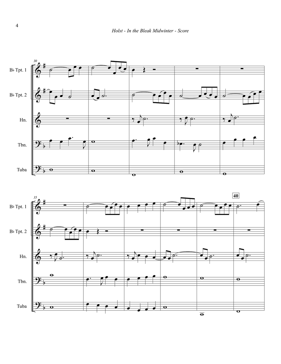 In the Bleak Midwinter -Christmas Carol for Brass Quintet Brass Quintet scores gallery preview page 4