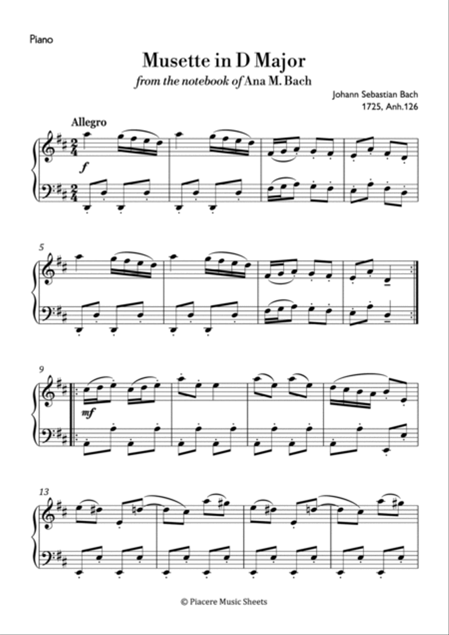 J.S. Bach - Musette in D Major - Easy Piano Method scores gallery preview page 2