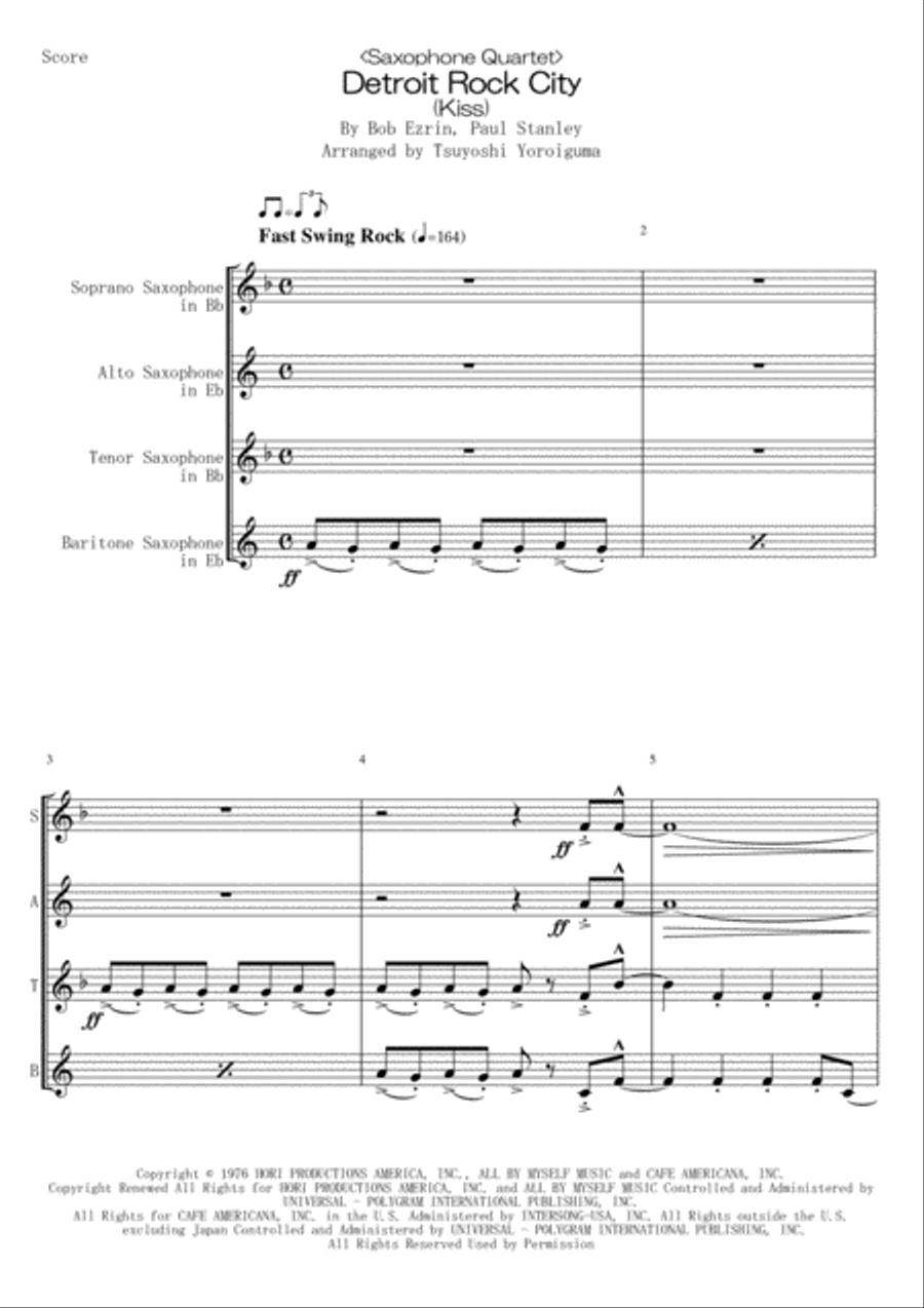 Detroit Rock City Woodwind Quartet scores gallery preview page 1