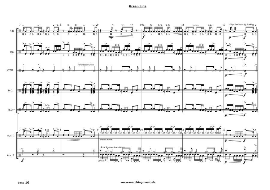 GREEN LINE (Drumline Feature) Drum Set scores gallery preview page 2