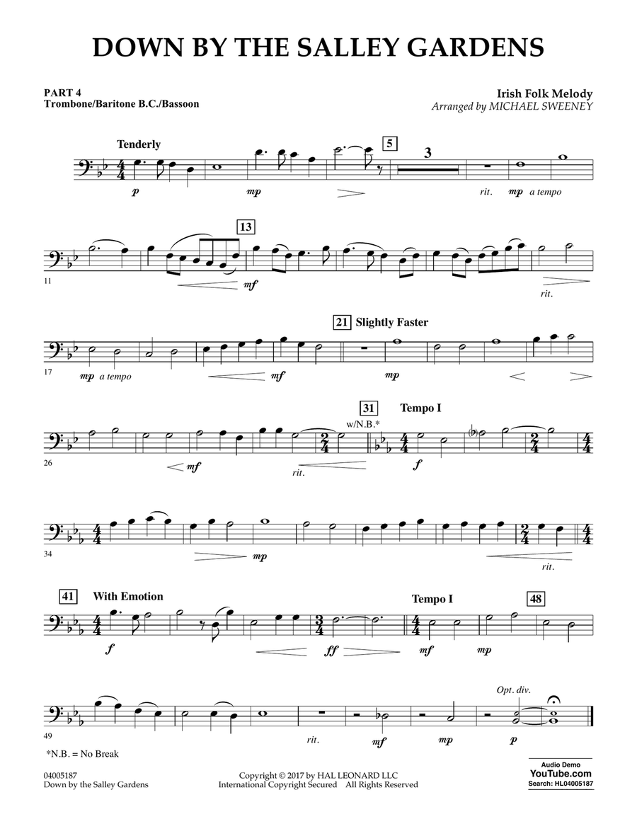 Down by the Salley Gardens - Pt.4 - Trombone/Bar. B.C./Bsn. Concert Band scores gallery preview page 1