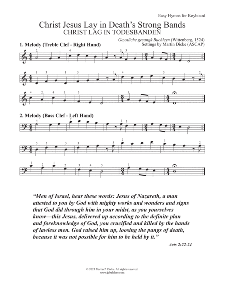 Christ Jesus Lay in Death's Strong Bands (Easy Hymns for Keyboard) Easy Piano scores gallery preview page 3