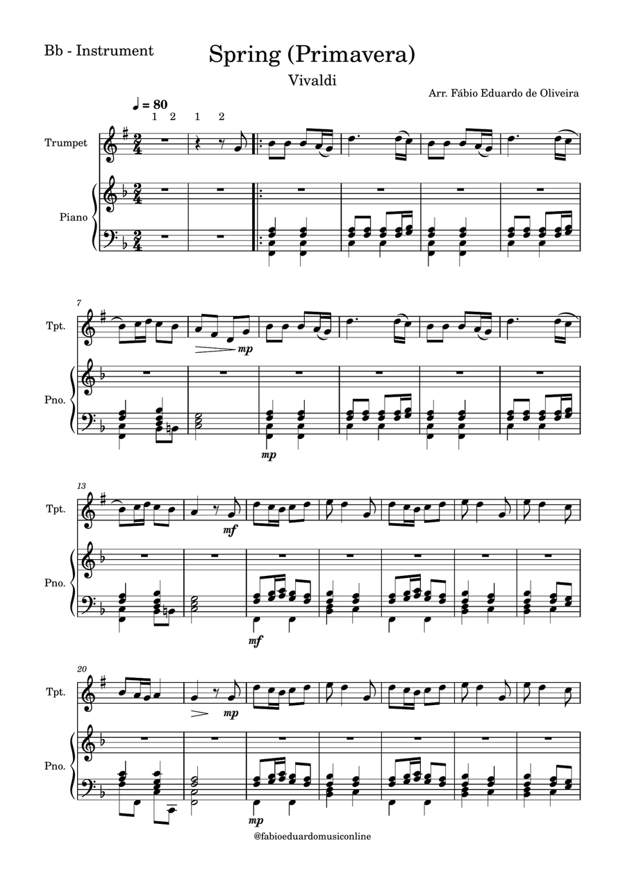 Spring/Primavera (The Four Seasons - Vivaldi) + FREE Playback + Pdf Solo and Piano Parts B-Flat Trumpet scores gallery preview page 2