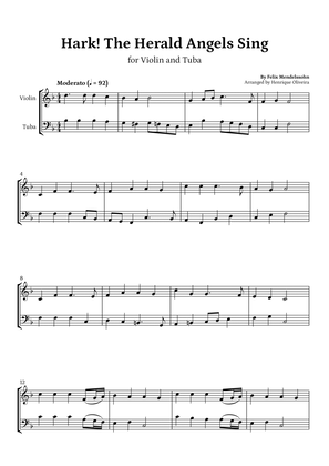 Hark! The Herald Angels Sing (Violin and Tuba) - Beginner Level
