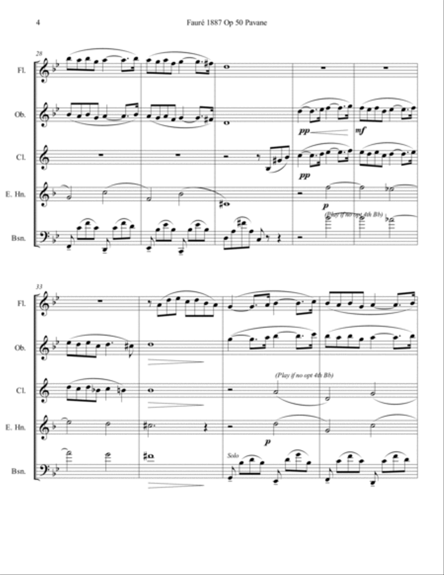 Fauré 1887 Op 50 Pavane Quintet in G minor Woodwind Quintet scores gallery preview page 4