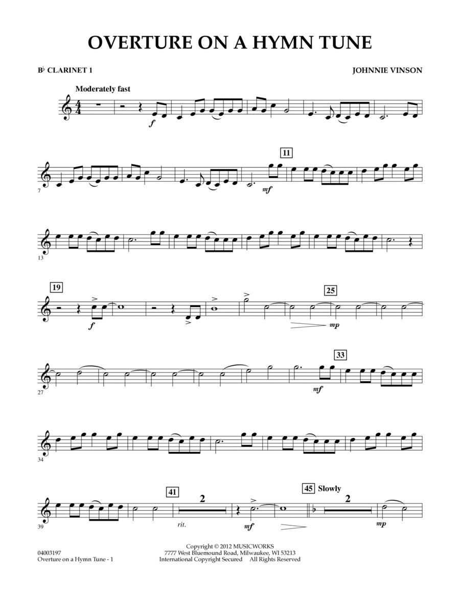 Overture on a Hymn Tune - Bb Clarinet 1 Concert Band scores gallery preview page 1