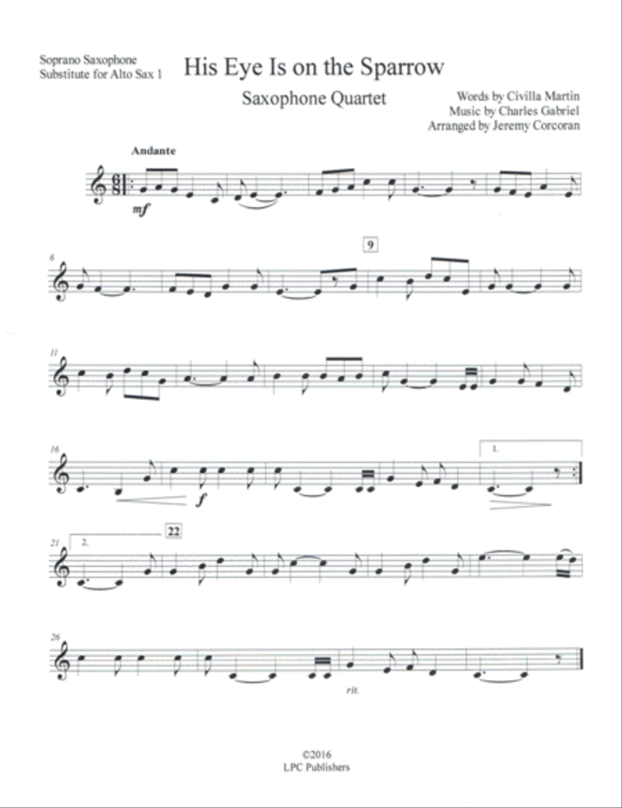 His Eye Is on the Sparrow for Saxophone Quartet Saxophone Quartet scores gallery preview page 5