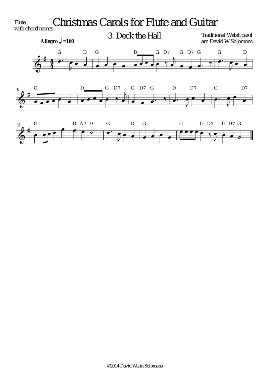Christmas Carols for flute and guitar No 3 Deck the Hall Flute scores gallery preview page 4
