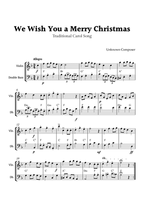 We Wish you a Merry Christmas for Violin and Double Bass Duet with Chords