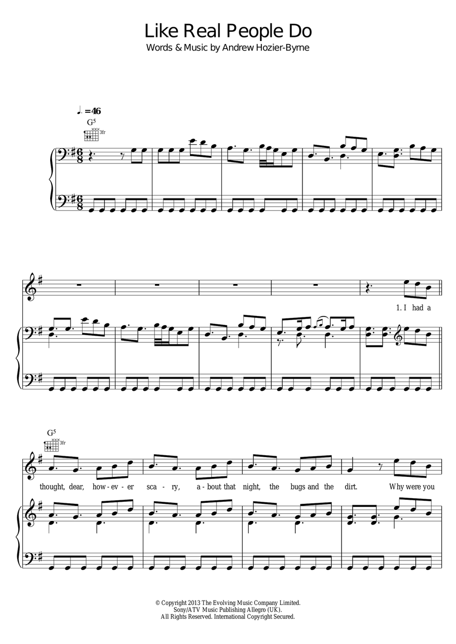 Like Real People Do Piano, Vocal, Guitar scores gallery preview page 1