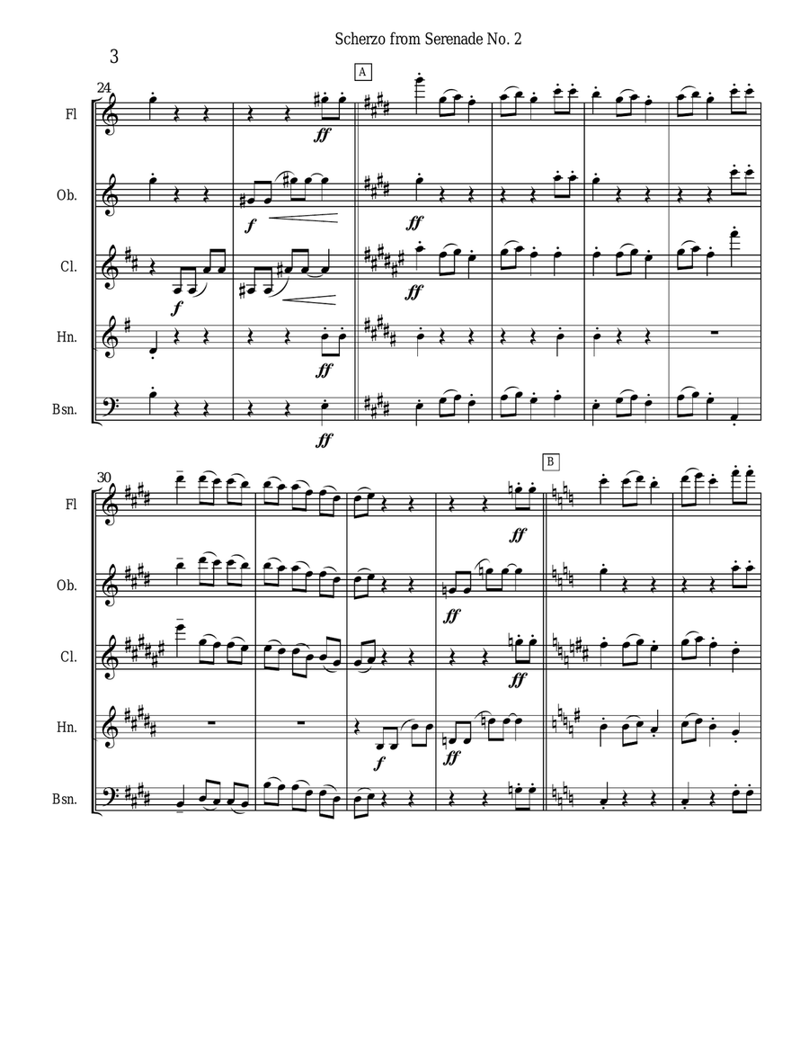 Brahms Scherzo from Serenade #2 for Woodwind Quintet Woodwind Quintet scores gallery preview page 3