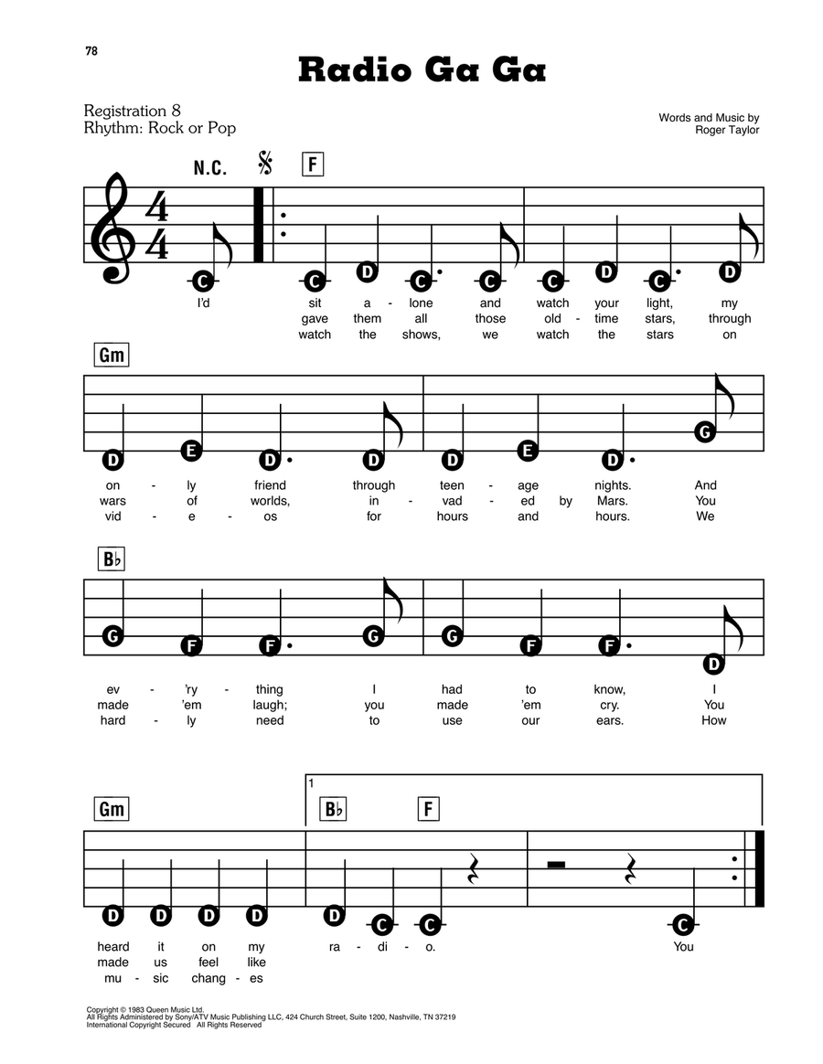 Radio Ga Ga Electronic Keyboard scores gallery preview page 1