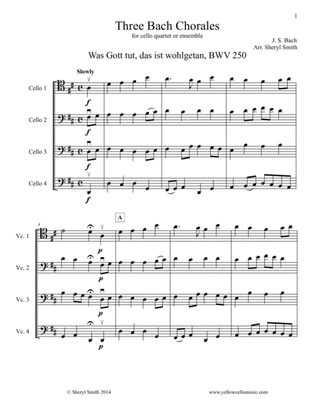 Three Bach Chorales for cello quartet or ensemble (four cellos)