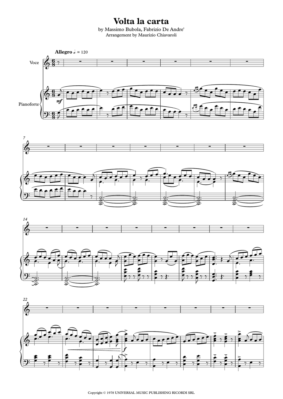 Volta La Carta Piano, Vocal scores gallery preview page 1