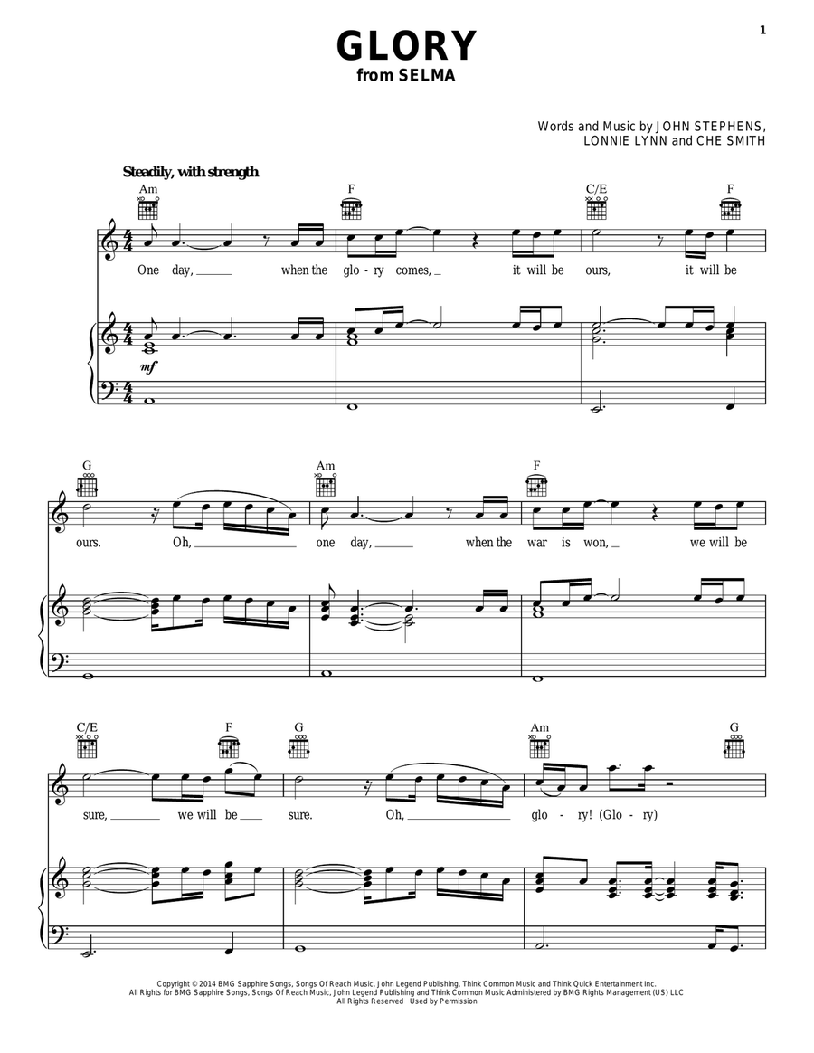 Glory Piano, Vocal, Guitar scores gallery preview page 1