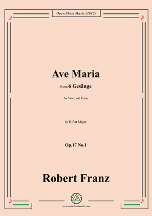 Book cover for Franz-Ave Maria,in D flat Major,Op.17 No.1,from 6 Gesange