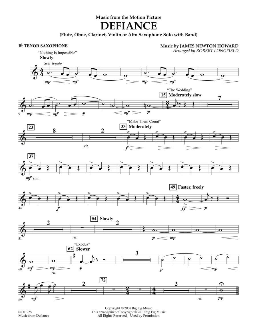 Music from Defiance - Bb Tenor Saxophone Concert Band scores gallery preview page 1