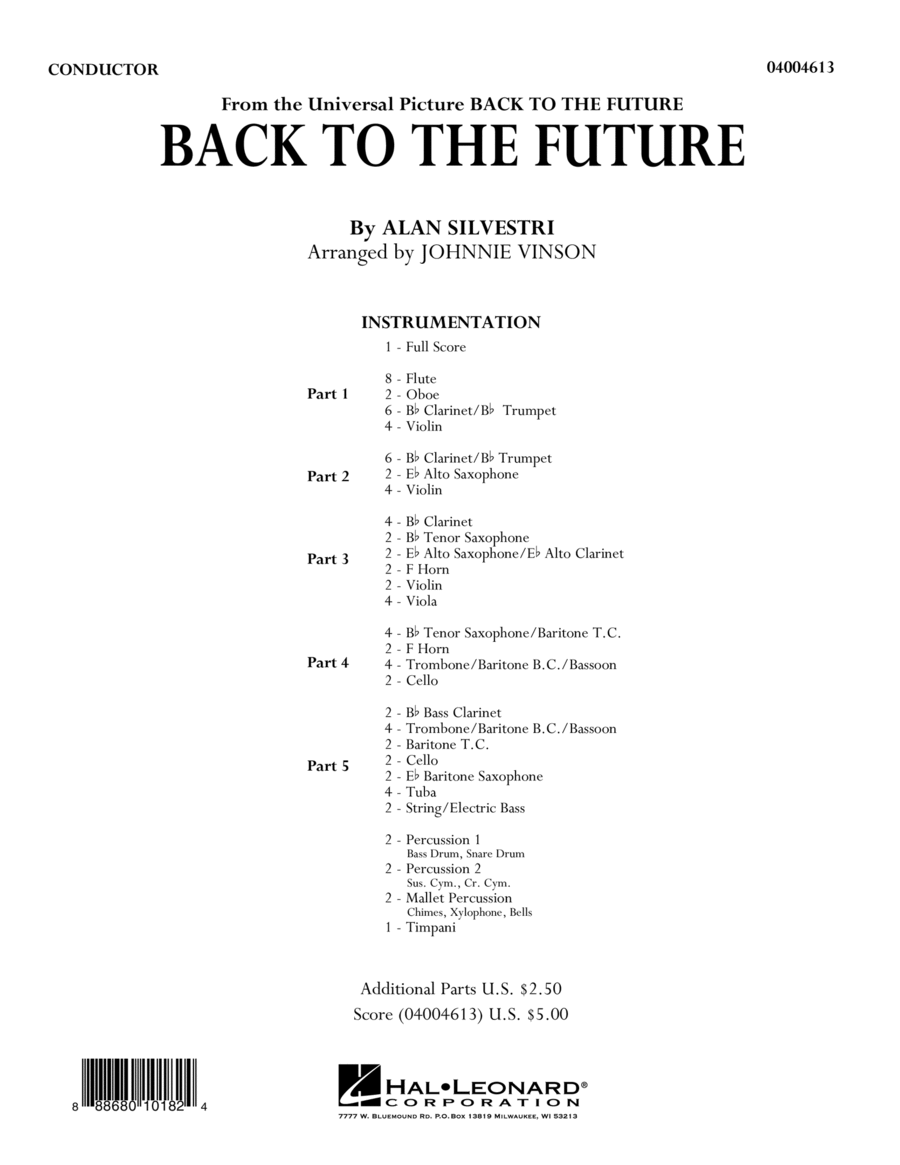 Back to the Future (Main Theme) - Conductor Score (Full Score) Concert Band scores gallery preview page 1