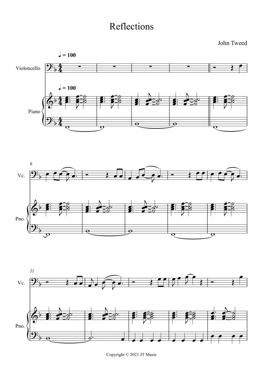 Reflections - Cello and Piano Piano scores gallery preview page 1