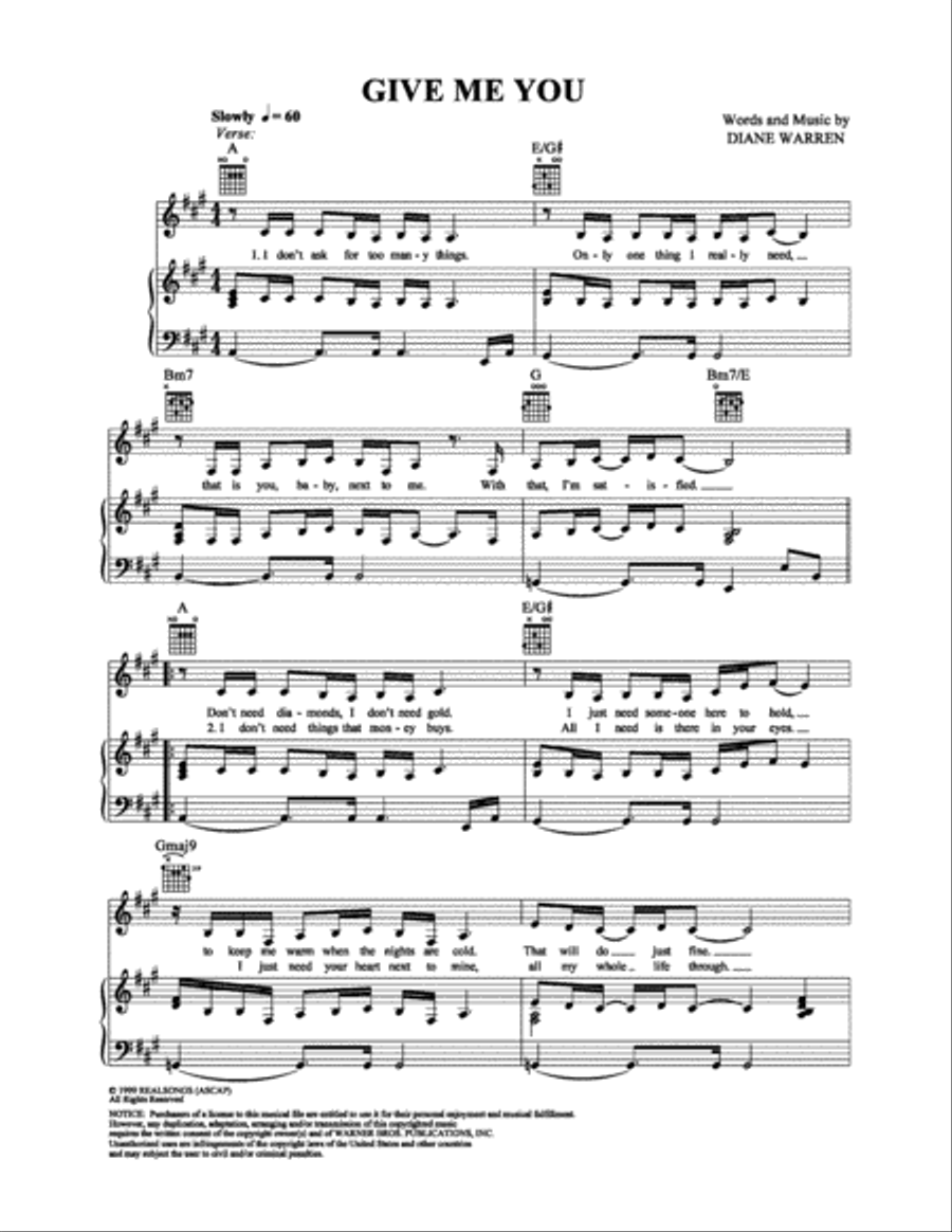 Give Me You Give Me You Piano, Vocal, Guitar scores gallery preview page 1