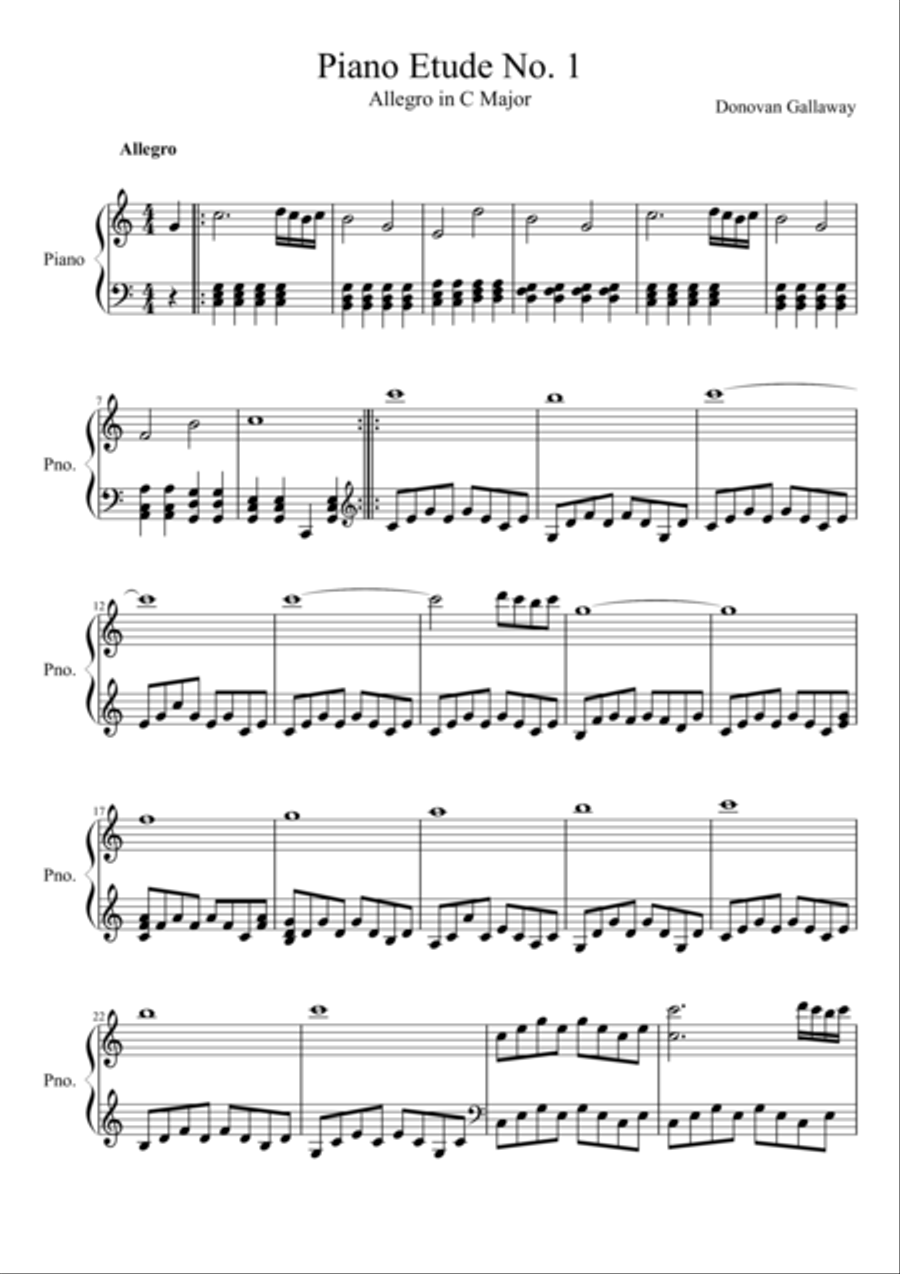 Piano Etude No. 1 - Allegro in C Major Piano Method scores gallery preview page 1