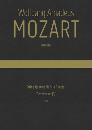 Book cover for Mozart - String Quartet No.5 in F major, K.158