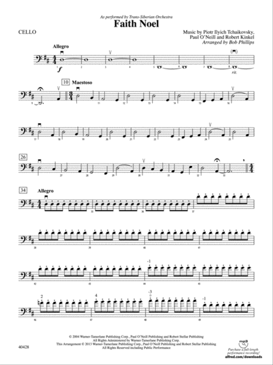 Faith Noel: Cello String Orchestra scores gallery preview page 1